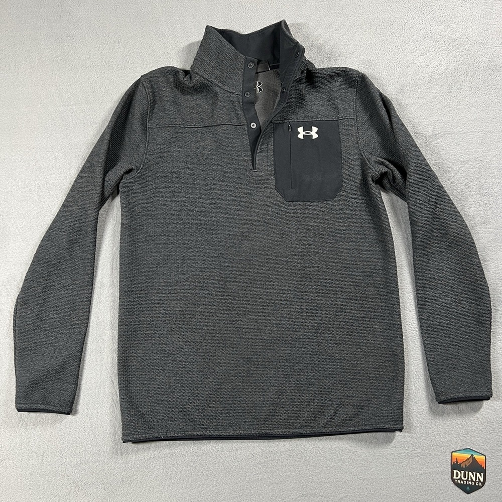 Under Armour Shirt Mens S Gray Specialist Henley 1/4 Button Zip Pocket Cold Gear